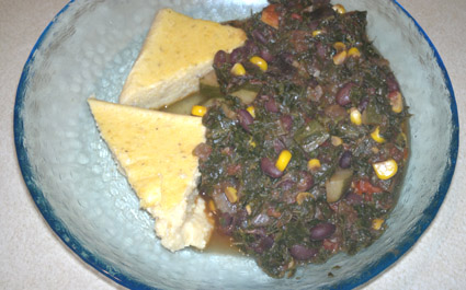 Mean Greens and Black Beans with 'Cheesy' Polenta'