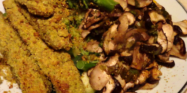 Pistachio Crusted Tempeh with Balsamic Glazed Shiitakes