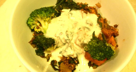 Sweet Potato, Kale and Buckwheat Ragout with Tamarind Yoghurt