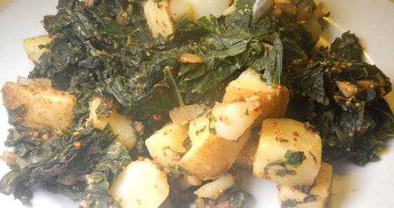 Mustard Glazed Potatoes and Kale